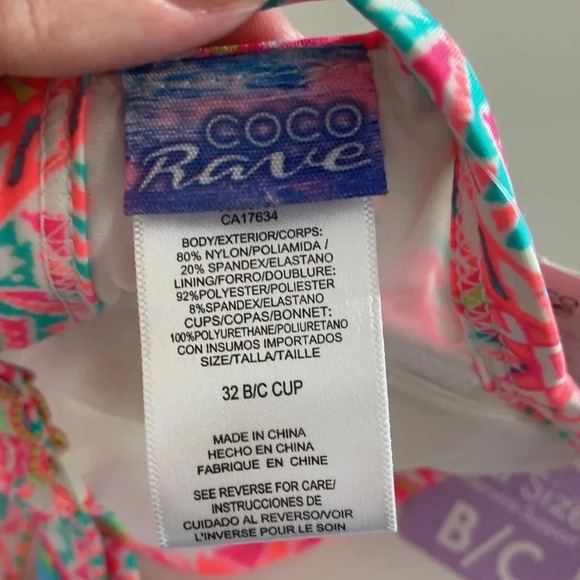 NWT Coco Rave 32 B/C halter push-up bikini top bright ruched - Picture 7 of 12
